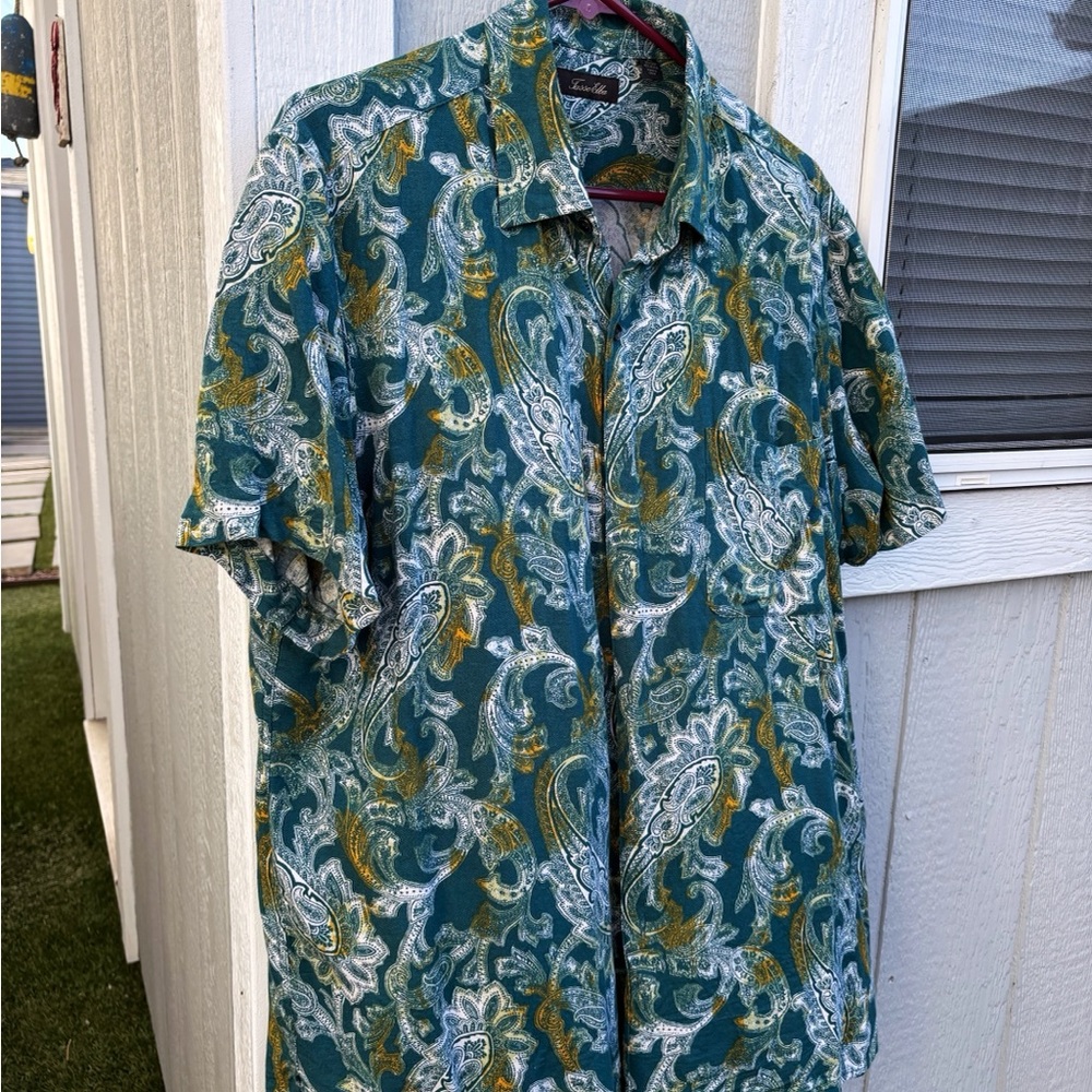 Tasso Elba Green Paisley Short-Sleeve Button-Up Shirt